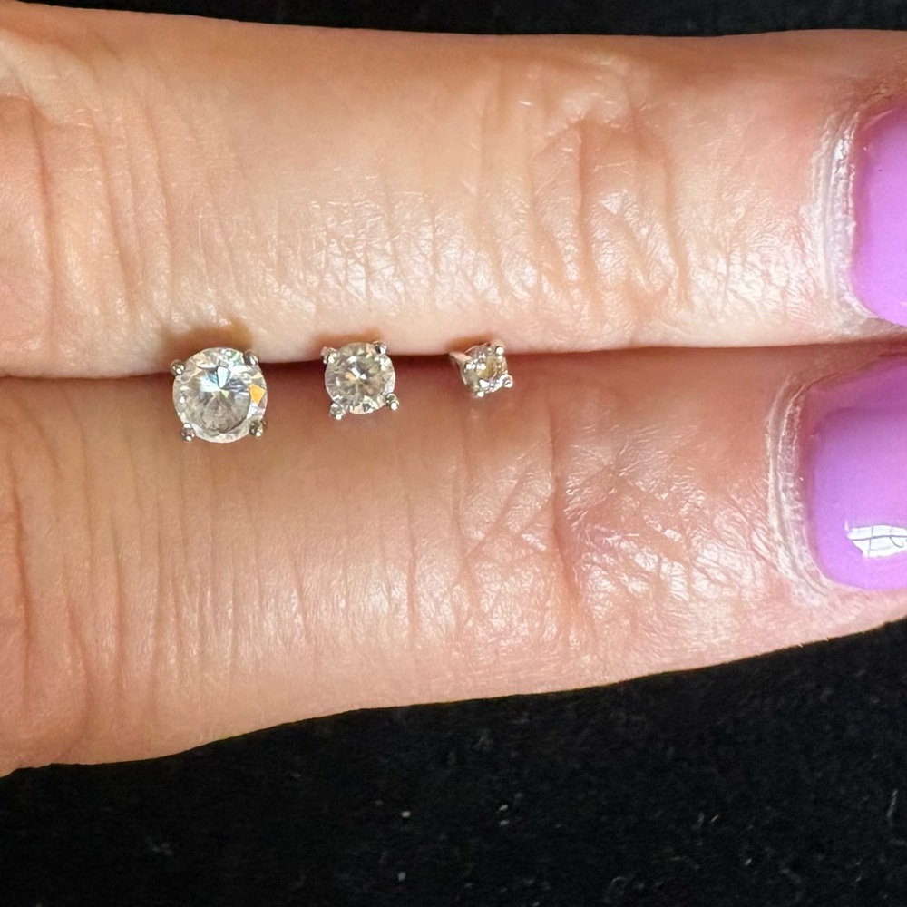 3 Pairs of Sterling Silver Cubic Zirconia Stud Earrings Minimalist